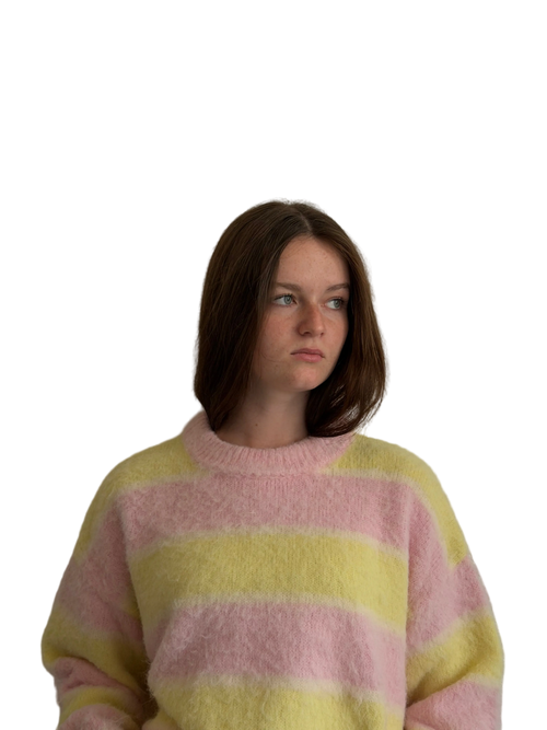 The Bloom Sweater – pink and yellow striped MISIR sweater, view 2 of 6