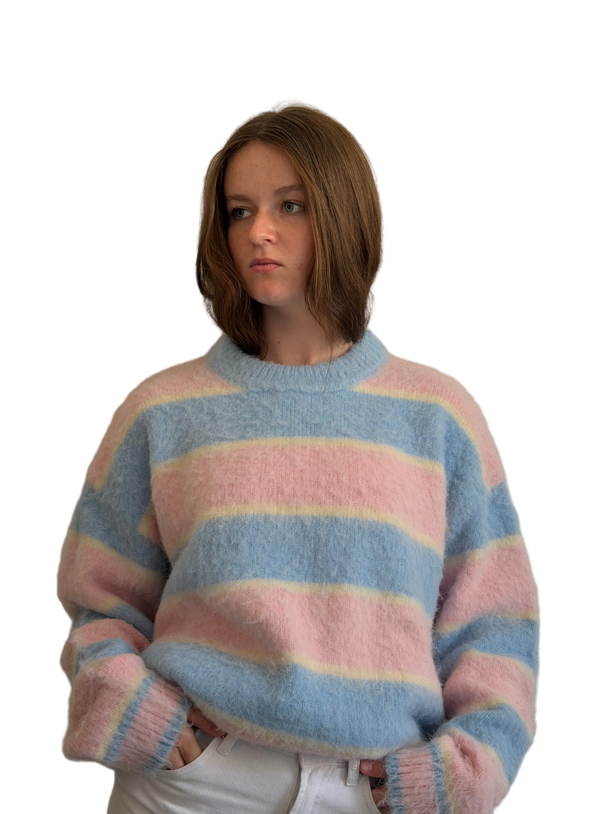 The Wisteria Sweater – blue and pink striped MISIR sweater, view 4 of 5