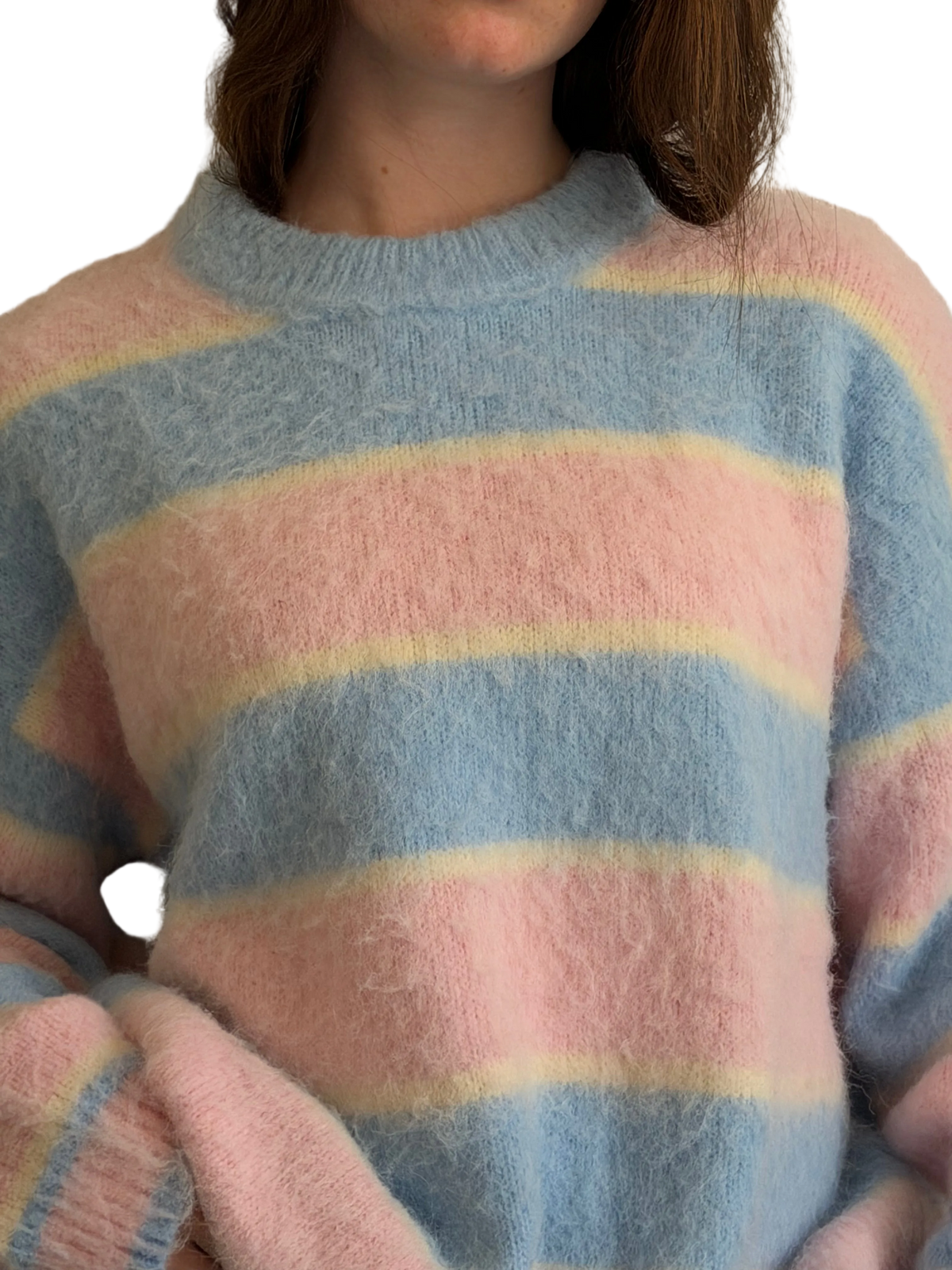 The Wisteria Sweater – blue and pink striped MISIR sweater, view 2 of 5